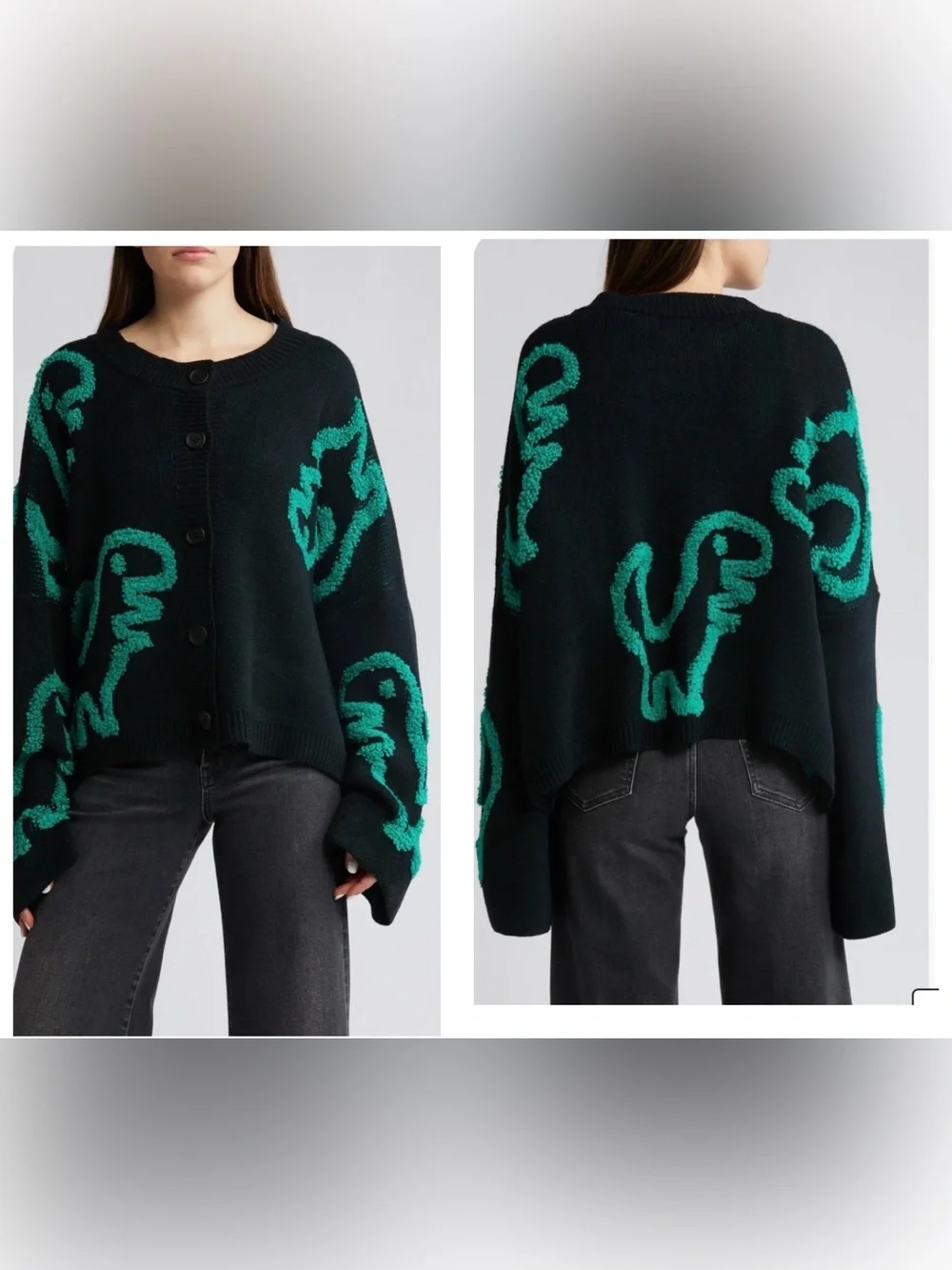 Dressed In Lala Rawr T Rex Jacquard Oversized Cardigan Size L/xl